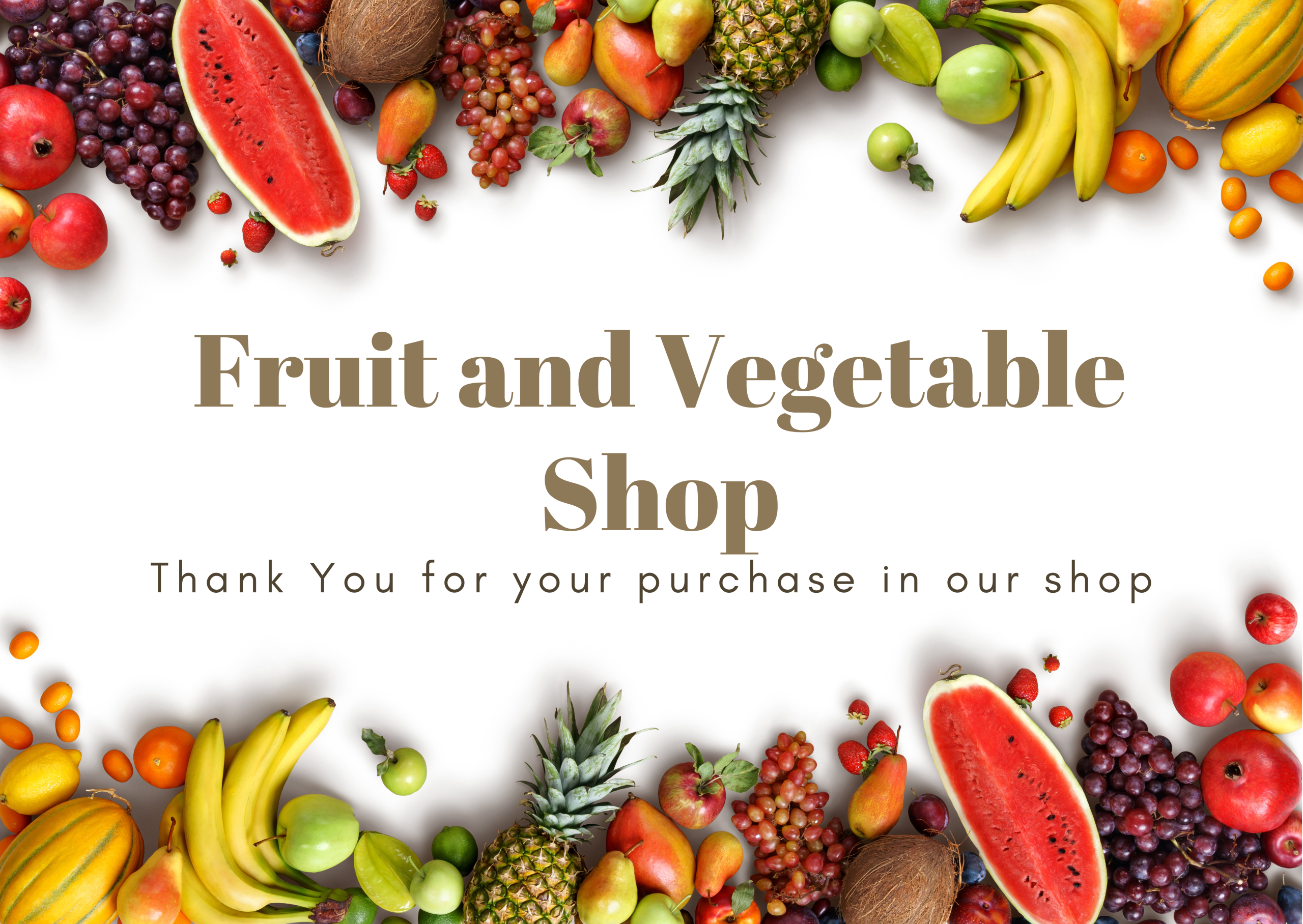 fruit and vegetable shop thank you for your purchase card